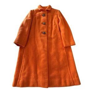Vintage Forstmann‎ Orange Wool 60s Swing Coat Mod A-Line Textured